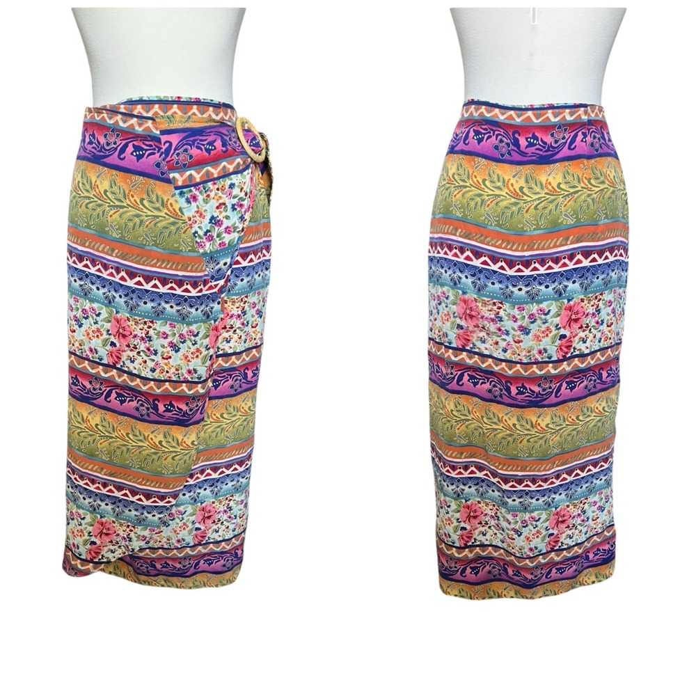 Express Vintage 100% Silk Tropical Wrap Skirt S/M Hawaiian Resort Wear Beachy